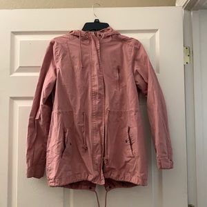 large pink coat with hoodie